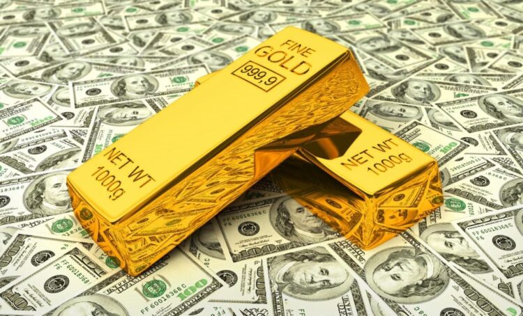 Gold bars on dollars