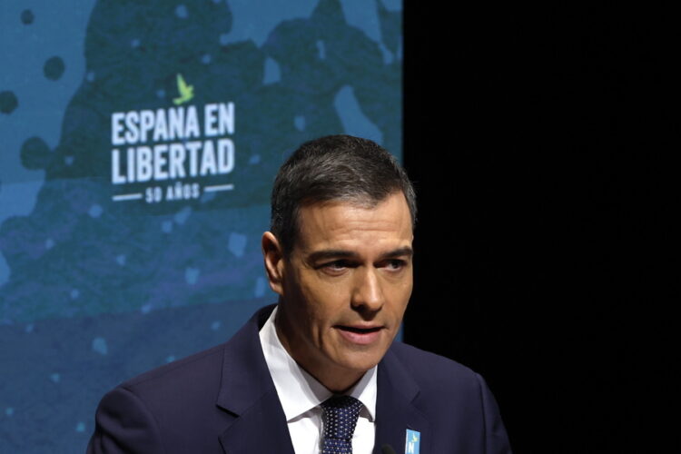 epa11813073 Spain's Prime Minister Pedro Sanchez delivers a speech at the first event for the 50th anniversary of Spanish dictator Francisco Franco's death and the beginning of the process towards democracy, in Madrid, Spain, 08 January 2025. The Spanish cabinet on 07 January approved the formation of a commission in charge of the commemoration of the 50th anniversary of Franco's death, under the slogan ‘Spain in Freedom. 50 years', ahead of the anniversary on 20 November 2025.  EPA/JUANJO MARTIN